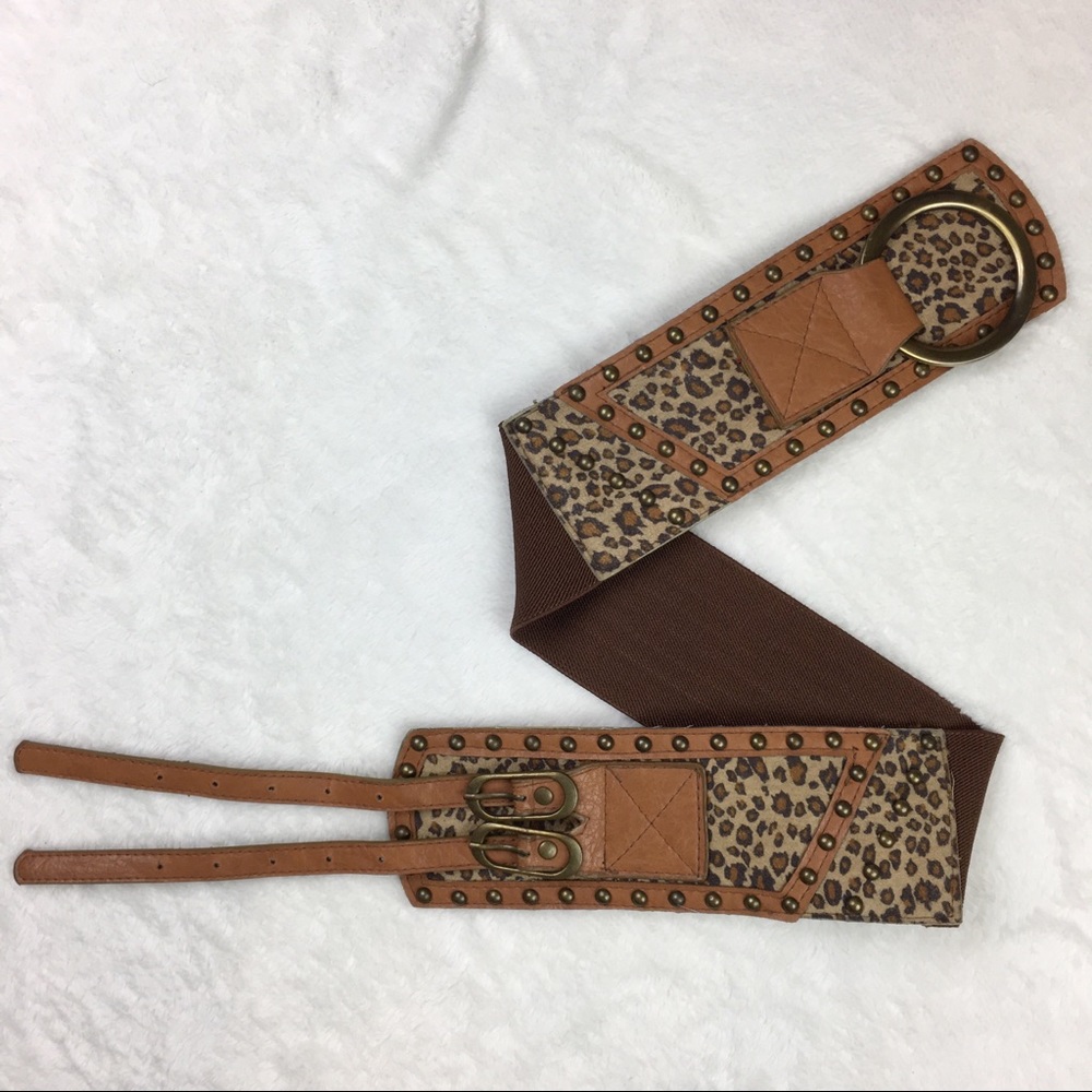 ⛱ NWT Leopard Animal Print Stretch Elastic Wide Statement Belt - Picture 3 of 8